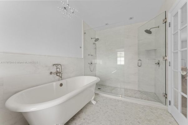 Bathroom, Free Standing Baths, Glass Shower, Interior, Marble Walls