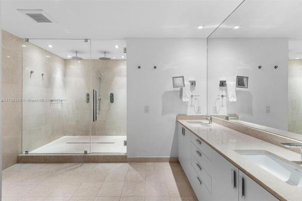 Bathroom, Dual Sink Vanities, Glass Shower, Interior, Recessed Lighting