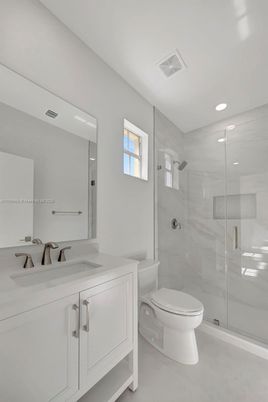 Bathroom, Glass Shower, Interior, Recessed Lighting