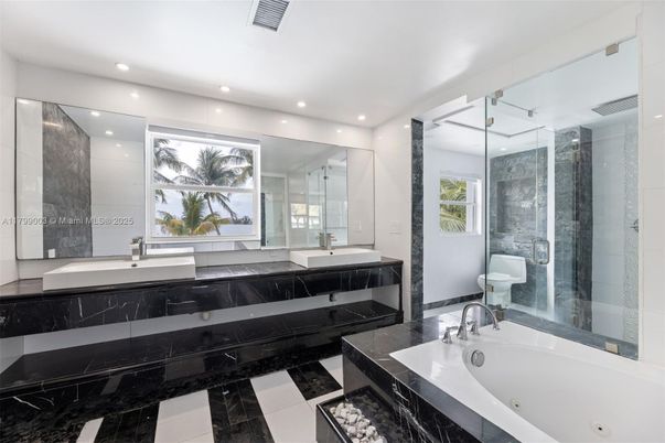 Bathroom, Dual Sink Vanities, Glass Shower, Interior, Recessed Lighting