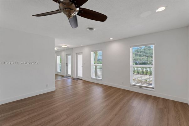 Empty room, Interior, Recessed Lighting, Wood Texture Flooring