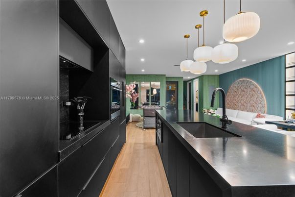Interior, Kitchen, Pendant Lights, Recessed Lighting, Wood Texture Flooring