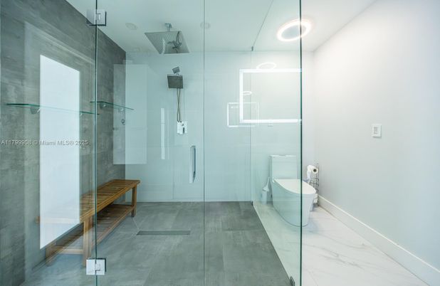 Bathroom, Glass Shower, Interior, Marble, Recessed Lighting