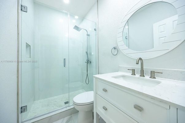 Bathroom, Glass Shower, Interior, Marble, Recessed Lighting