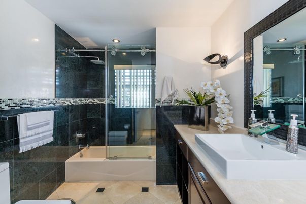 Bathroom, Glass Shower, Interior, Recessed Lighting