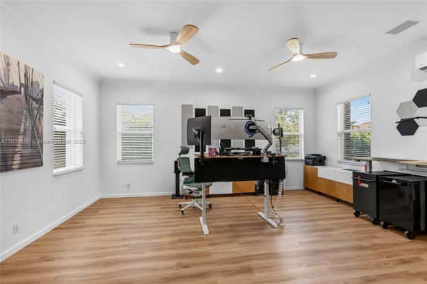 Home Office, Interior, Recessed Lighting, Wood Texture Flooring