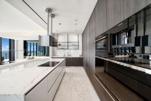 Interior, Kitchen, Marble, Pendant Lights, Recessed Lighting, Stainless Steel Appliances