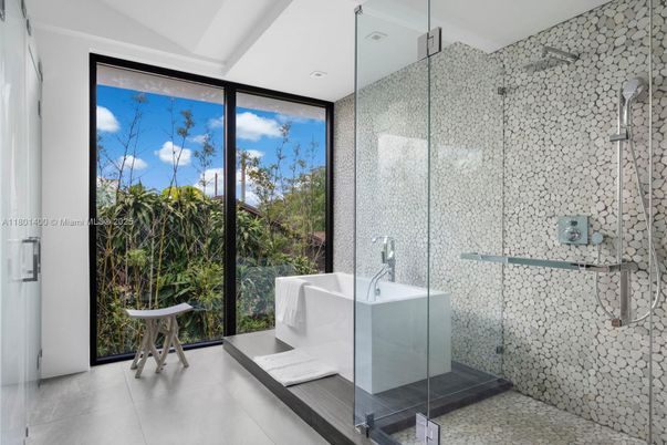 Bathroom, Free Standing Baths, Glass Shower, Interior, Recessed Lighting