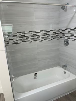 Bathroom, Glass Shower, Interior, Wood Texture Flooring