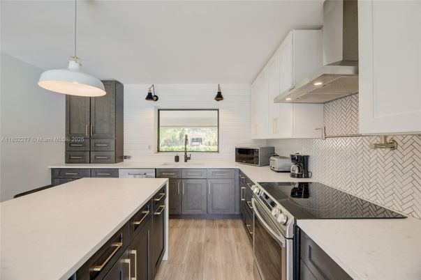 Interior, Kitchen, Pendant Lights, Stainless Steel Appliances, Wood Texture Flooring