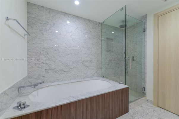 Bathroom, Glass Shower, Interior, Marble, Marble Walls, Recessed Lighting
