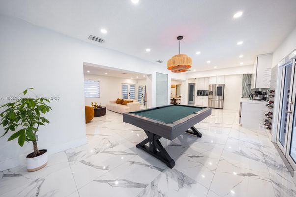 Billiard Table, Game Room, Interior, Kitchen, Living room, Marble, Pendant Lights, Recessed Lighting