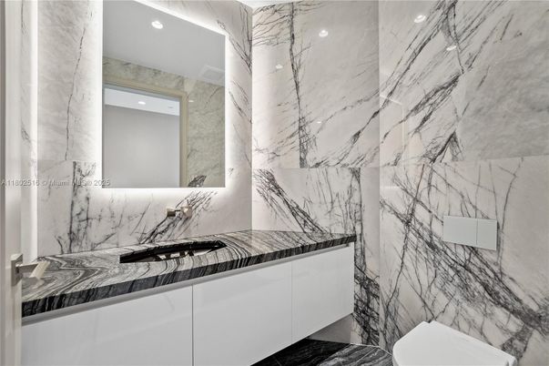 Bathroom, Interior, Marble Walls, Recessed Lighting