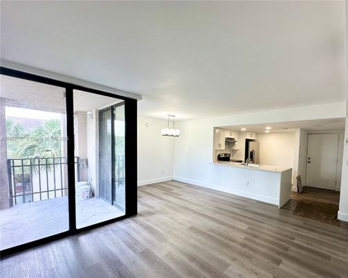 Empty room, Interior, Kitchen, Pendant Lights, Recessed Lighting, Wood Texture Flooring