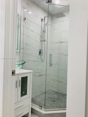 Bathroom, Glass Shower, Interior, Marble Walls, Recessed Lighting