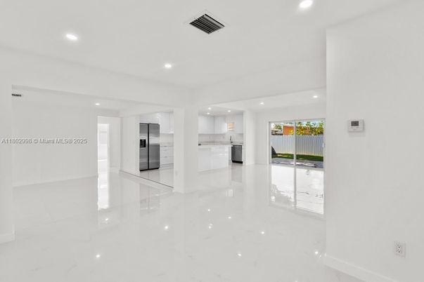 Empty room, Interior, Kitchen, Marble, Recessed Lighting