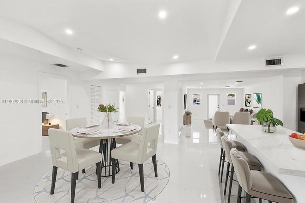 Dining room, Interior, Marble, Recessed Lighting
