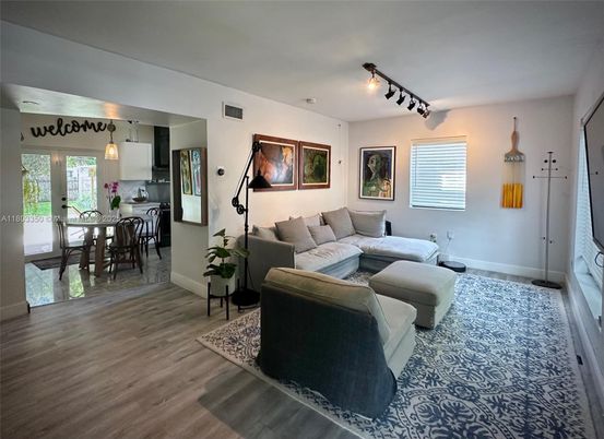Dining room, Interior, Kitchen, Living room, Pendant Lights, Wood Texture Flooring