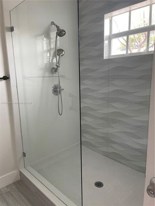 Bathroom, Glass Shower, Interior, Wood Texture Flooring