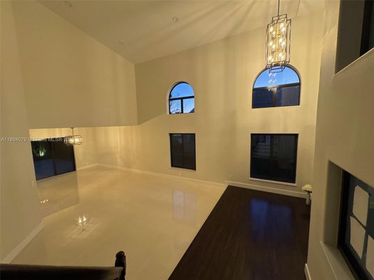Empty room, Fireplace, Interior, Pendant Lights, Wood Texture Flooring