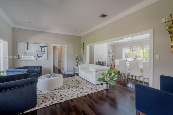 Dining room, Interior, Living room, Pendant Lights, Wood Texture Flooring