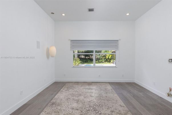 Empty room, Interior, Pendant Lights, Recessed Lighting, Wood Texture Flooring