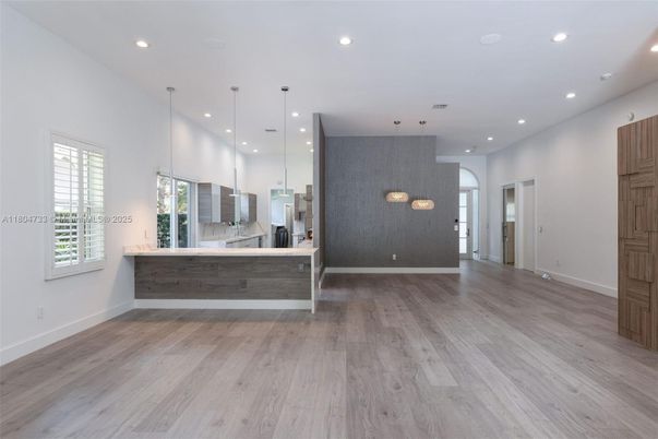 Interior, Kitchen, Pendant Lights, Recessed Lighting, Wood Texture Flooring