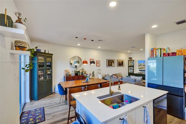 Dining room, Interior, Kitchen, Living room, Pendant Lights, Recessed Lighting, Wood Texture Flooring