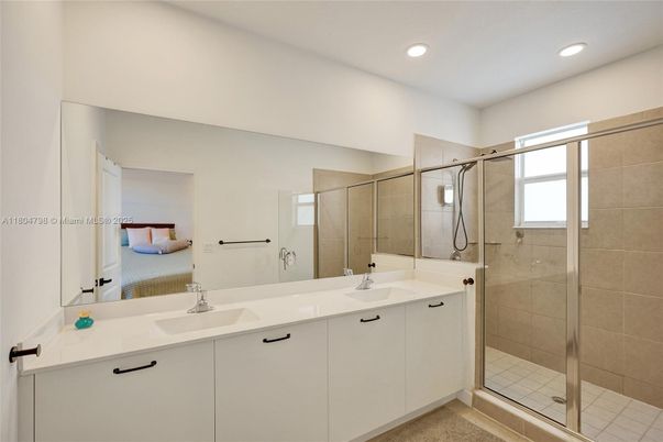 Bathroom, Dual Sink Vanities, Glass Shower, Interior, Recessed Lighting