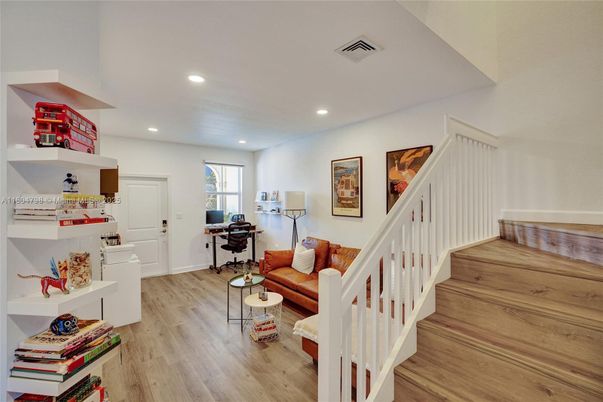 Home Office, Interior, Living room, Recessed Lighting, Wood Texture Flooring