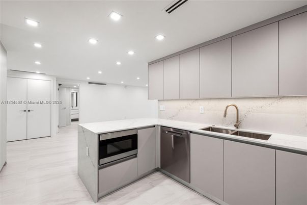 Interior, Kitchen, Marble, Recessed Lighting, Stainless Steel Appliances
