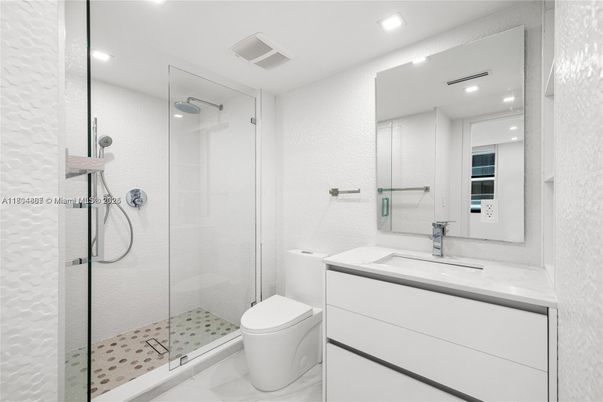 Bathroom, Glass Shower, Interior, Recessed Lighting