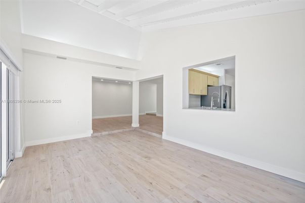 Empty room, Interior, Kitchen, Recessed Lighting, Wood Texture Flooring