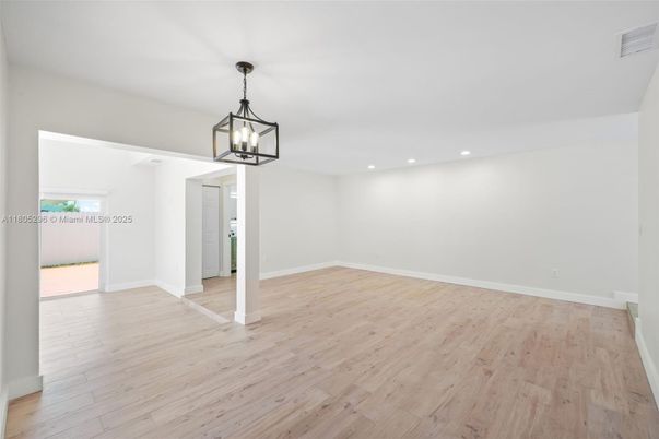 Empty room, Interior, Pendant Lights, Recessed Lighting, Wood Texture Flooring