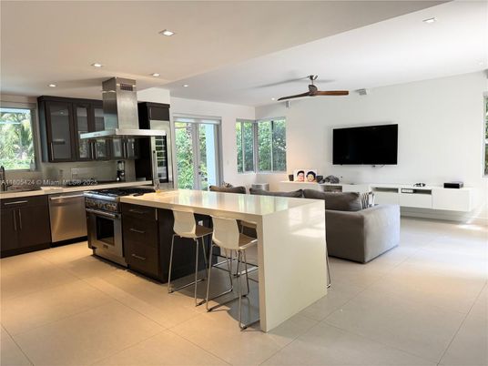 Dining room, Interior, Kitchen, Living room, Recessed Lighting, Stainless Steel Appliances