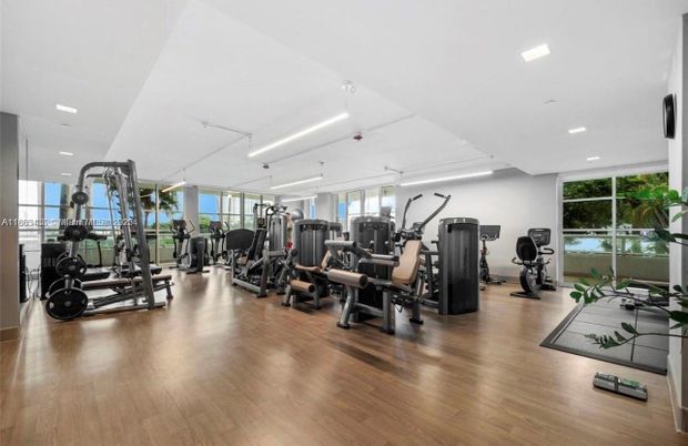 Fitness Equipment, Gym, Interior, Recessed Lighting, Wood Texture Flooring