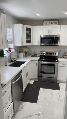 Interior, Kitchen, Marble, Recessed Lighting, Stainless Steel Appliances