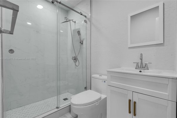 Bathroom, Glass Shower, Interior, Marble Walls, Recessed Lighting