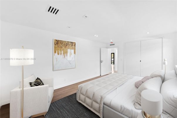 Bedroom, Interior, Recessed Lighting, Wood Texture Flooring