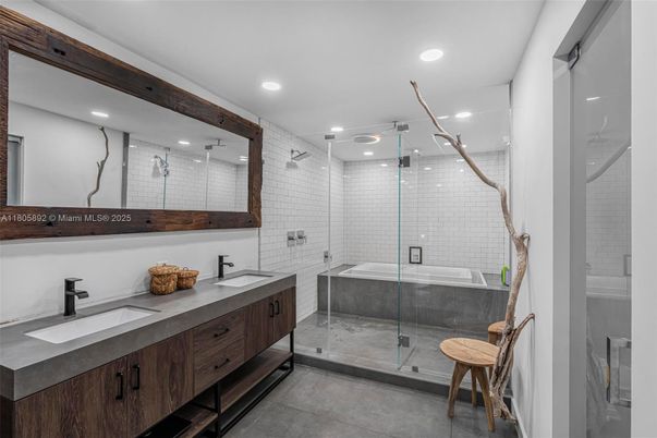 Bathroom, Dual Sink Vanities, Glass Shower, Interior, Recessed Lighting