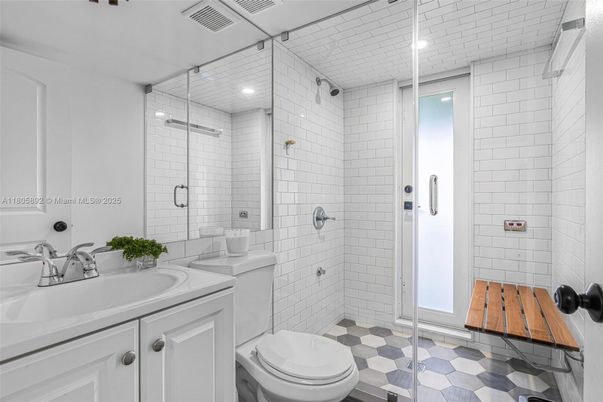 Bathroom, Dual Sink Vanities, Glass Shower, Interior, Recessed Lighting