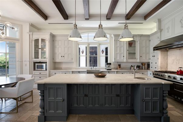 Interior, Kitchen, Pendant Lights, Stainless Steel Appliances, Wooden Beams