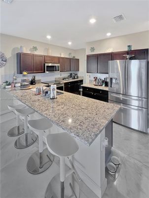 Interior, Kitchen, Marble, Recessed Lighting, Stainless Steel Appliances