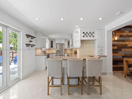 Interior, Kitchen, Recessed Lighting, Stainless Steel Appliances, Wooden Walls