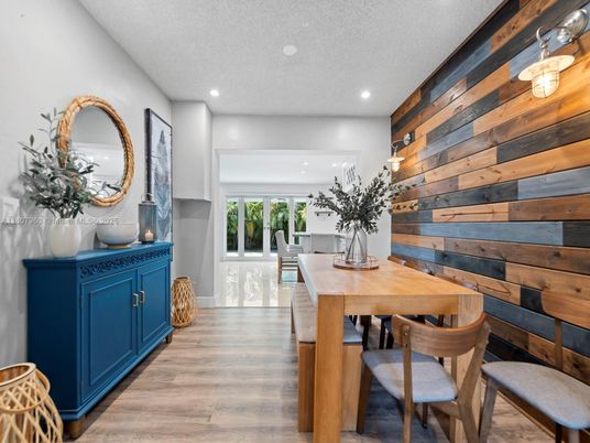 Dining room, Interior, Recessed Lighting, Wood Texture Flooring, Wooden Walls