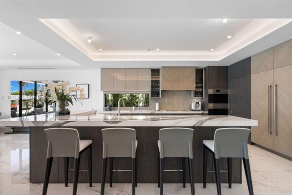 Interior, Kitchen, Marble, Recessed Lighting, Stainless Steel Appliances, Water