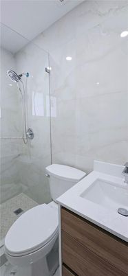 Bathroom, Glass Shower, Interior, Marble Walls, Recessed Lighting