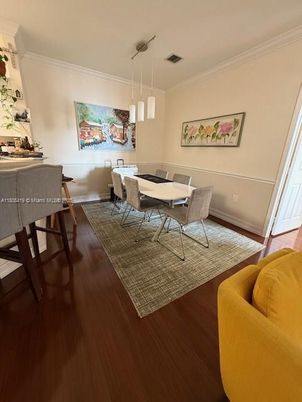 Dining room, Interior, Pendant Lights, Wood Texture Flooring
