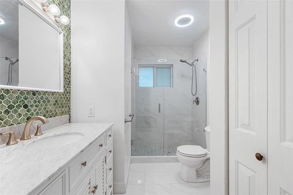 Bathroom, Glass Shower, Interior, Marble, Marble Walls, Recessed Lighting