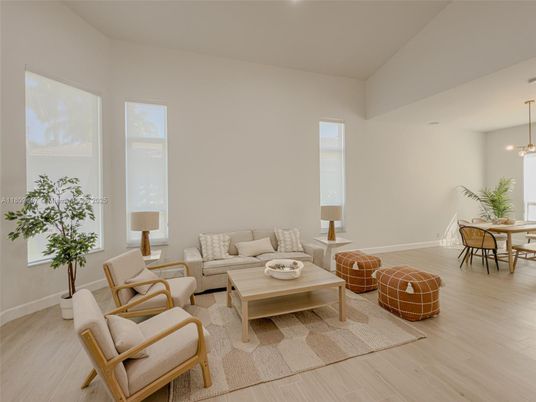 Dining room, Interior, Living room, Pendant Lights, Wood Texture Flooring